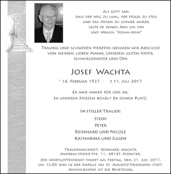 Anzeige von Josef Wachta von Westfälische Nachrichten