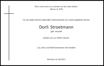 Anzeige von Dorli Stroetmann von Westfälische Nachrichten