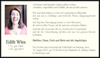 Anzeige von Edith Wies von Westfälische Nachrichten
