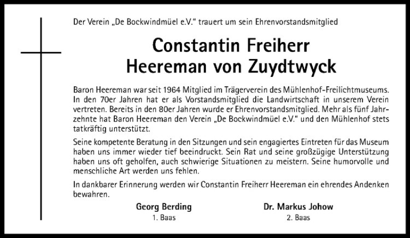  Traueranzeige für Constantin Freiherr Heereman von Zuydtwyck vom 03.08.2017 aus Westfälische Nachrichten