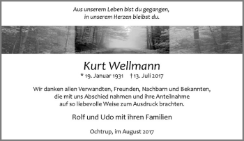 Anzeige von Kurt Wellmann von Westfälische Nachrichten