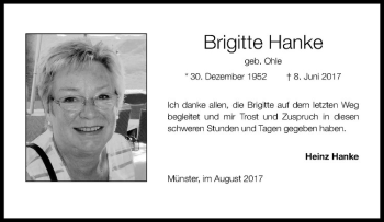 Anzeige von Brigitte Hanke von Westfälische Nachrichten