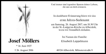 Anzeige von Josef Möllers von Westfälische Nachrichten