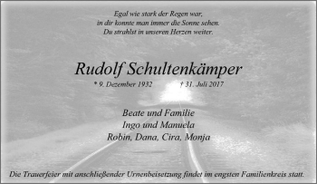 Anzeige von Rudolf Schultenkämper von Westfälische Nachrichten