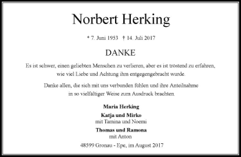Anzeige von Norbert Herking von Westfälische Nachrichten