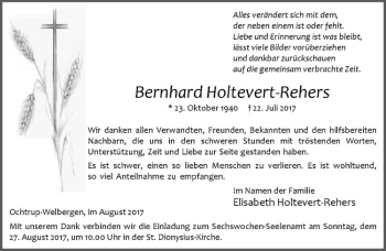 Anzeige von Bernhard Holtevert-Rehers von Westfälische Nachrichten
