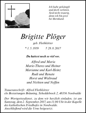 Anzeige von Brigitte Plöger von Westfälische Nachrichten