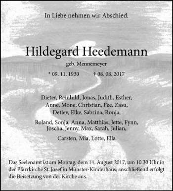 Anzeige von Hildegard Heedemann von Westfälische Nachrichten