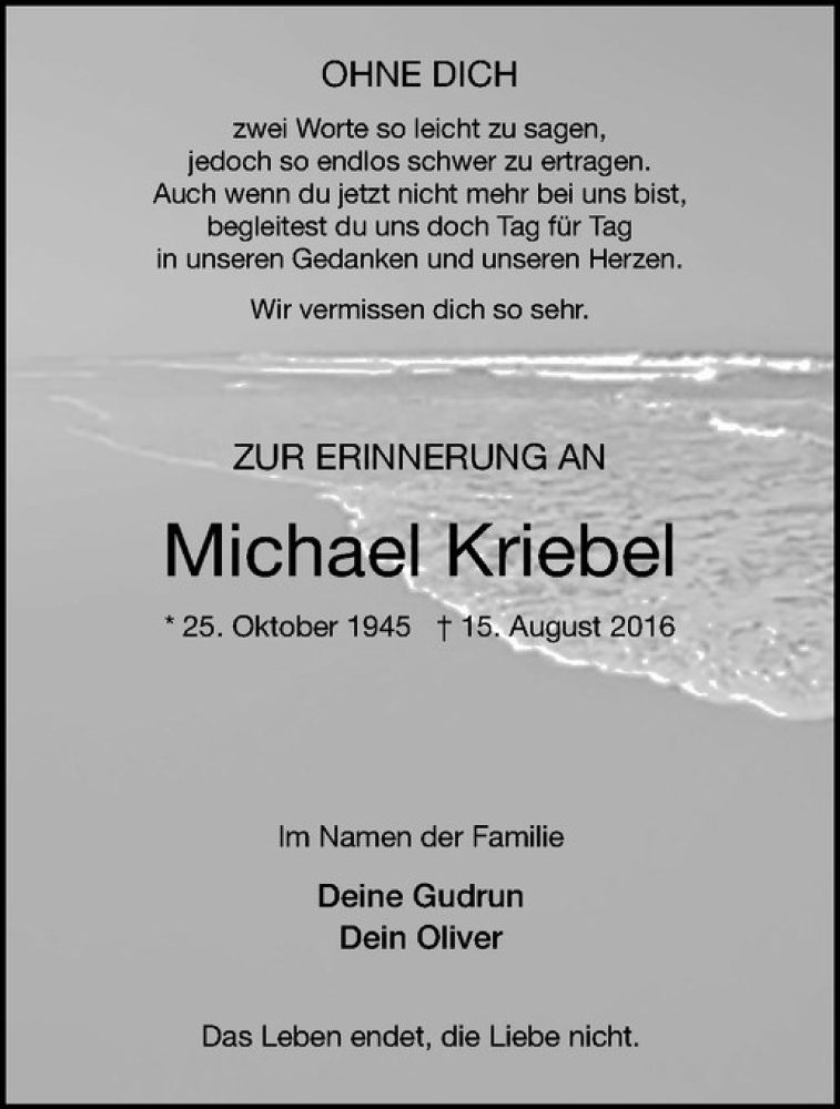  Traueranzeige für Michael Kriebel vom 15.08.2017 aus Westfälische Nachrichten