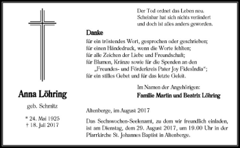 Anzeige von Anna Löhring von Westfälische Nachrichten