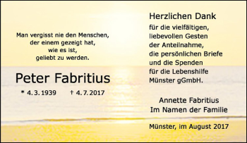 Anzeige von Peter Fabritius von Westfälische Nachrichten