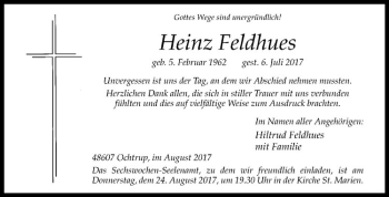 Anzeige von Heinz Feldhues von Westfälische Nachrichten