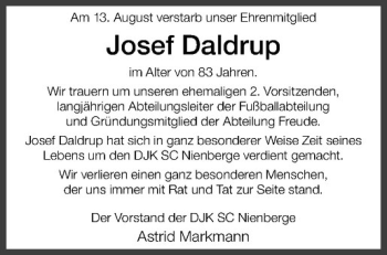 Anzeige von Josef Daldrup von Westfälische Nachrichten
