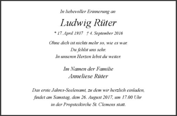 Anzeige von Ludwig Rüter von Westfälische Nachrichten