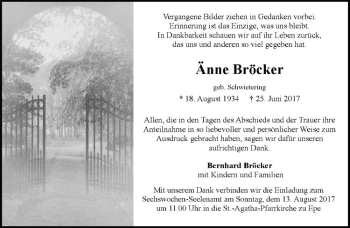 Anzeige von Änne Bröcker von Westfälische Nachrichten