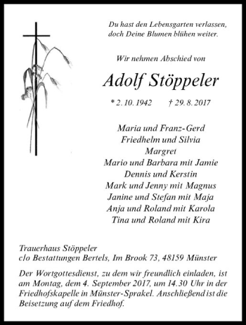 Anzeige von Adolf Stöppeler von Westfälische Nachrichten