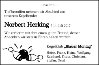 Anzeige von Norbert Herking von Westfälische Nachrichten