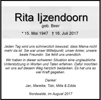 Anzeige von Rita Ijzendoorn von Westfälische Nachrichten