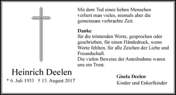 Anzeige von Heinrich Deelen von Westfälische Nachrichten
