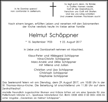 Anzeige von Helmut Schöppner von Westfälische Nachrichten