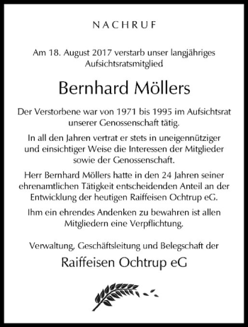 Anzeige von Bernhard Möllers von Westfälische Nachrichten