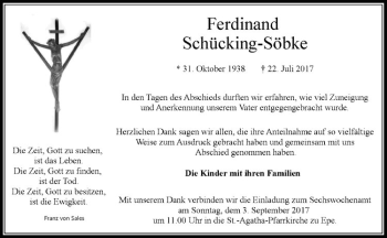 Anzeige von Ferdinand Schücking-Söbke von Westfälische Nachrichten