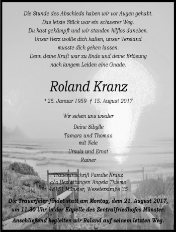 Anzeige von Roland Kranz von Westfälische Nachrichten
