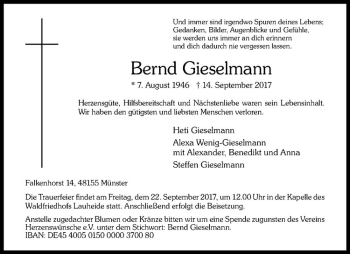 Anzeige von Bernd Gieselmann von Westfälische Nachrichten