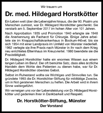 Anzeige von Hildegard Horstkötter von Westfälische Nachrichten