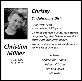 Anzeige von Christian Müller von Westfälische Nachrichten