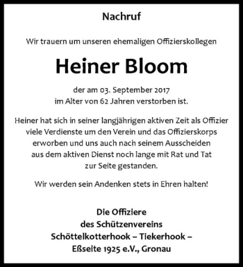 Anzeige von Heiner Bloom von Westfälische Nachrichten