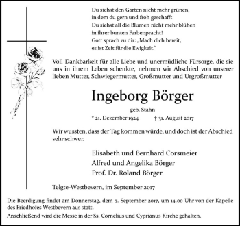 Anzeige von Ingeborg Börger von Westfälische Nachrichten