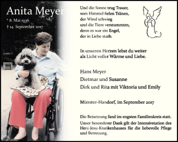 Anzeige von Anita Meyer von Westfälische Nachrichten