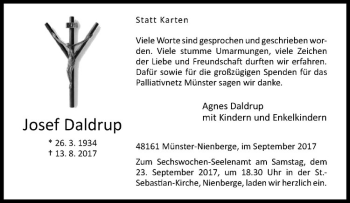 Anzeige von Josef Daldrup von Westfälische Nachrichten
