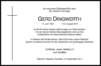 Anzeige von Gerd Dingwerth von Westfälische Nachrichten