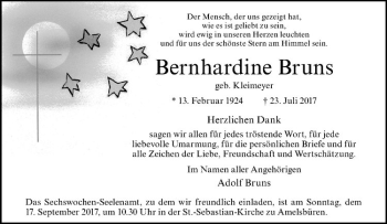 Anzeige von Bernhardine Bruns von Westfälische Nachrichten