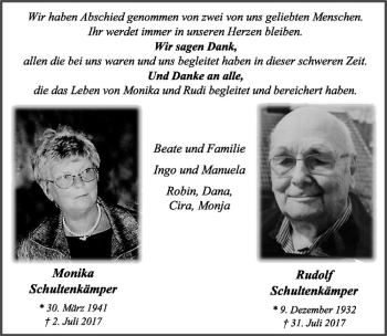 Anzeige von Monika Schultenkämper von Westfälische Nachrichten