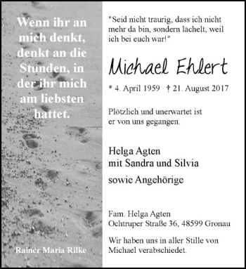 Anzeige von Michael Ehlert von Westfälische Nachrichten