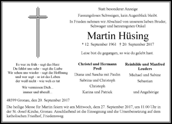Anzeige von Martin Hüsing von Westfälische Nachrichten
