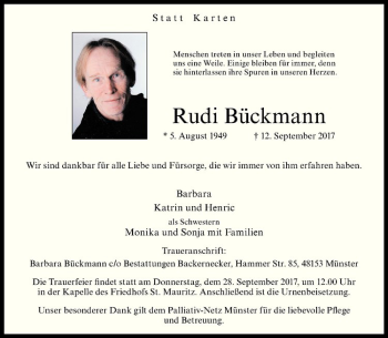 Anzeige von Rudi Bückmann von Westfälische Nachrichten