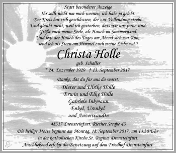 Anzeige von Christa Holle von Westfälische Nachrichten