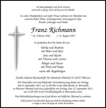 Anzeige von Franz Richmann von Westfälische Nachrichten
