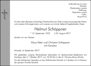 Anzeige von Helmut Schöppner von Westfälische Nachrichten