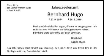 Anzeige von Bernhard Hugo von Westfälische Nachrichten