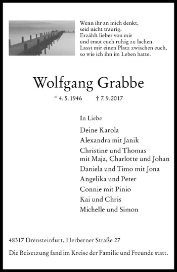 Anzeige von Wolfgang Grabbe von Westfälische Nachrichten