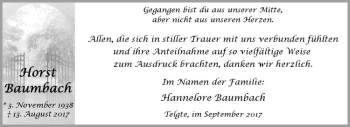 Anzeige von Horst Baumbach von Westfälische Nachrichten