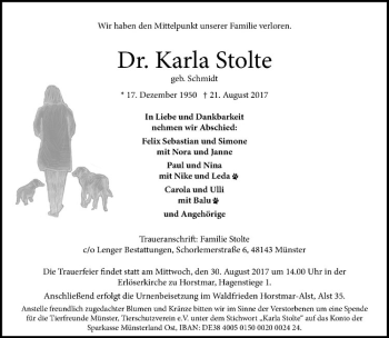 Anzeige von Karla Stolte von Westfälische Nachrichten