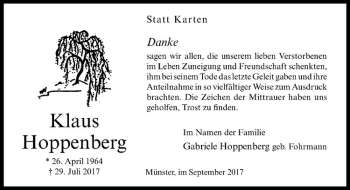 Anzeige von Klaus Hoppenberg von Westfälische Nachrichten