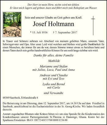 Anzeige von Josef Holtmann von Westfälische Nachrichten