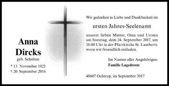 Anzeige von Anna Dircks von Westfälische Nachrichten